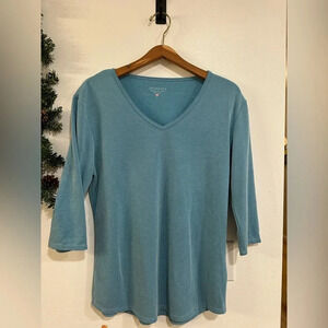 Segments Top Womens Large Blue V Neck 3/4 Sleeve Base Layer Tee Shirt Seg'Ments